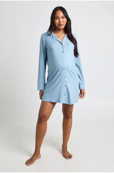 Maternity Piping Detail Nightie - dusty blue