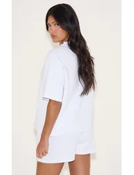 White Embroidered Interlock Boxy Tee - 2