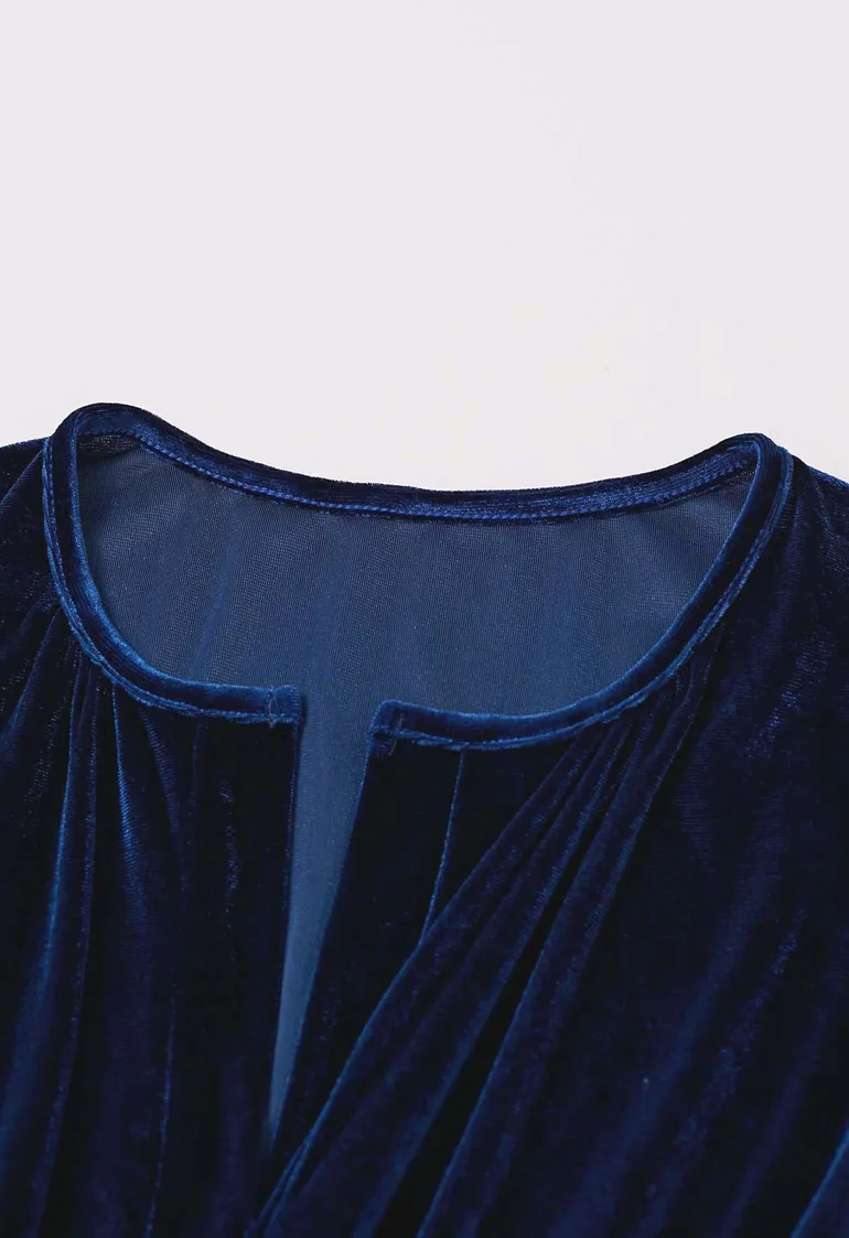 Poised Femininity Notch Neck Velvet Maxi Dress in Navy - 4