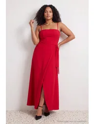 Red Strapless Back Detailed Woven Long Stylish Evening Dress Evening Gown - 7