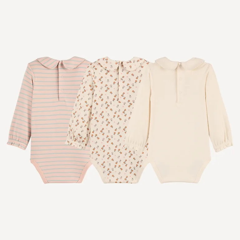 Pack of 3 Striped/Floral Print/Squirrel Print Long Sleeve Bodysuits - 2