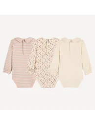 Pack of 3 Striped/Floral Print/Squirrel Print Long Sleeve Bodysuits - 2