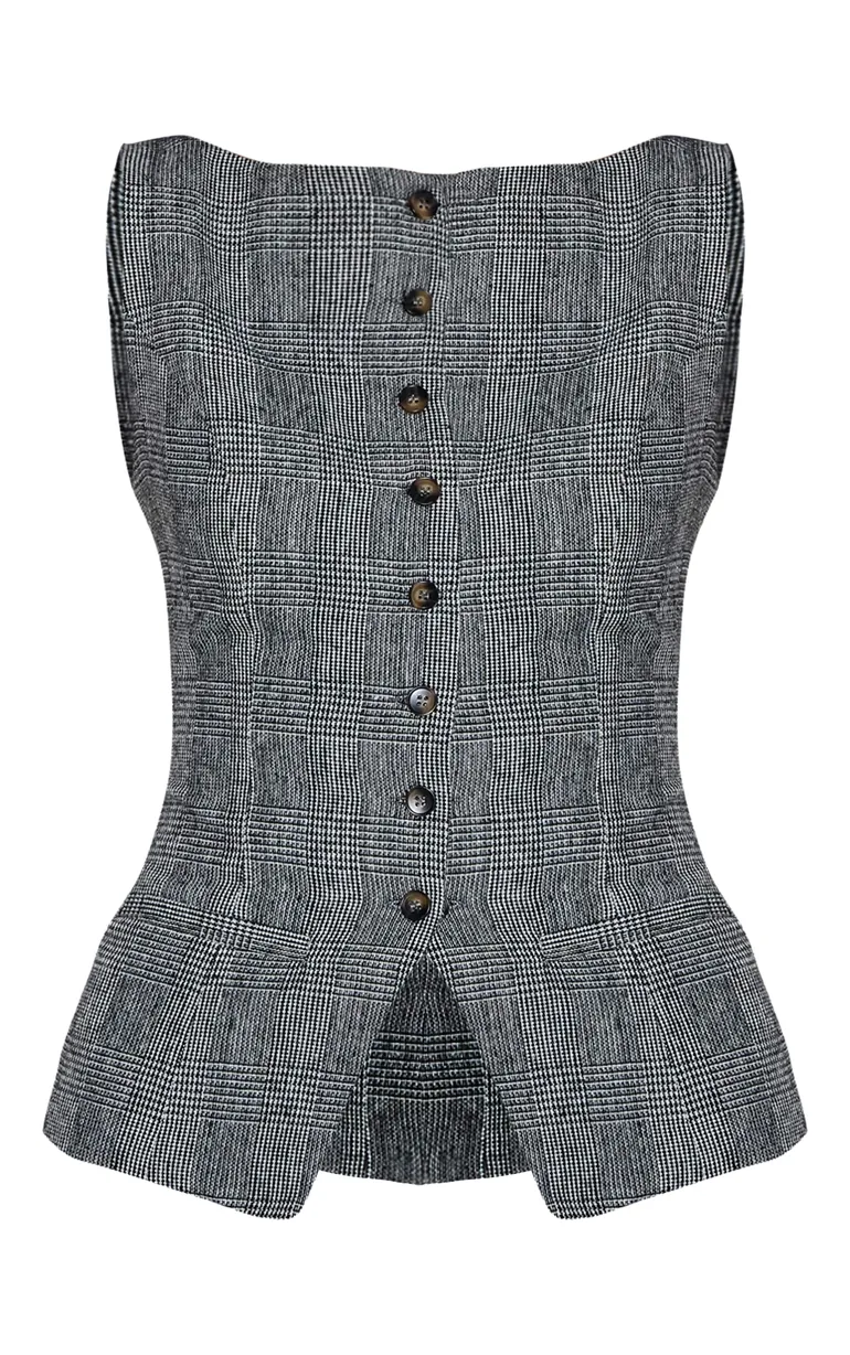 Grey Checked Woven Waistcoat - 4