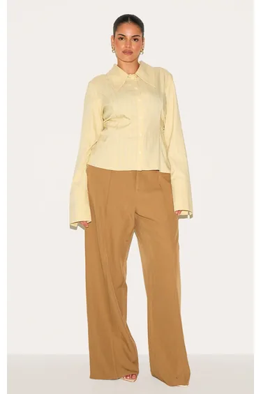 Plus Yellow Pinstripe Oversized Collar Fitted Shirt