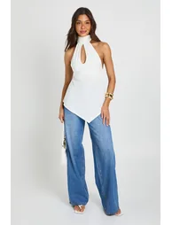 Halterneck Cut Out Drape Top - ivory