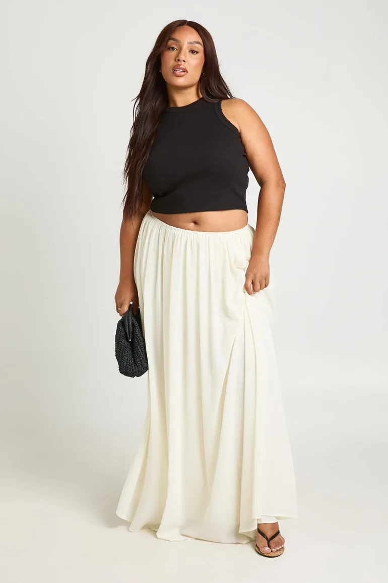 Plus Chiffon Maxi Skirt - cream - 2
