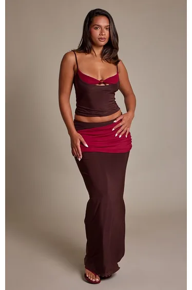 Shape Chocolate Contrast Detail Maxi Skirt Co-ord