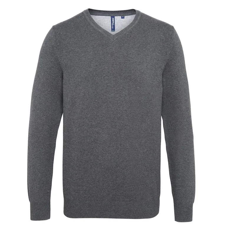 Asquith & Fox Mens Cotton Rich V-Neck Sweater - Charcoal