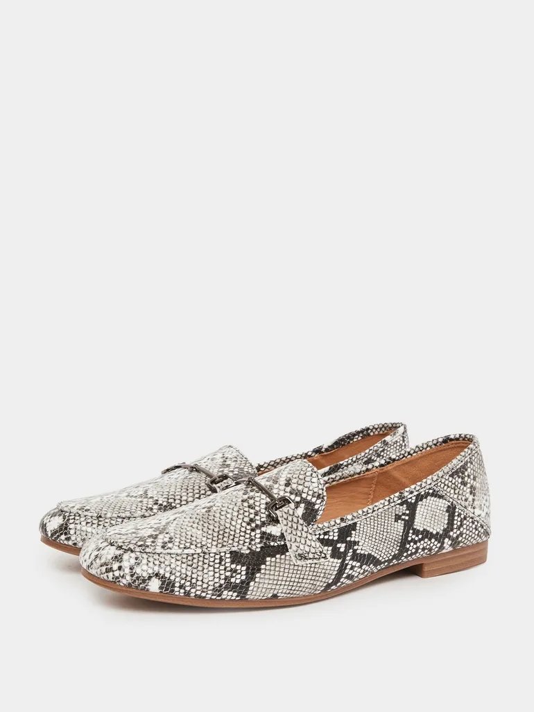 Snakeskin Print Flat Loafers - 1