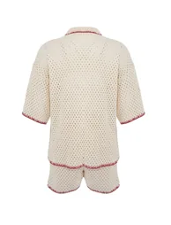 Ecru Knitwear Oversize 100% Cotton Beach Shirt Shorts Set - 1