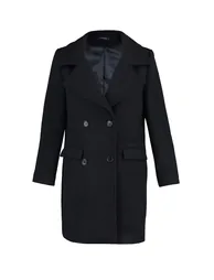 Black Regular Button Closure Cashmere Coat - 2