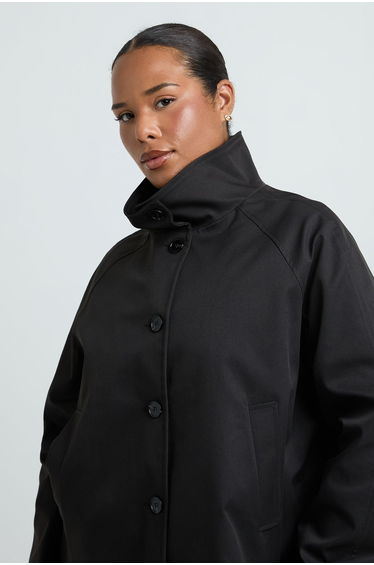 Plus Funnel Neck Button Up Trench Coat - black product thumbnail 4