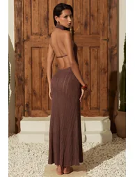 Backless Halterneck Maxi Dress in Bronze - 1