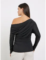 Black One-Shoulder Blouse - 4