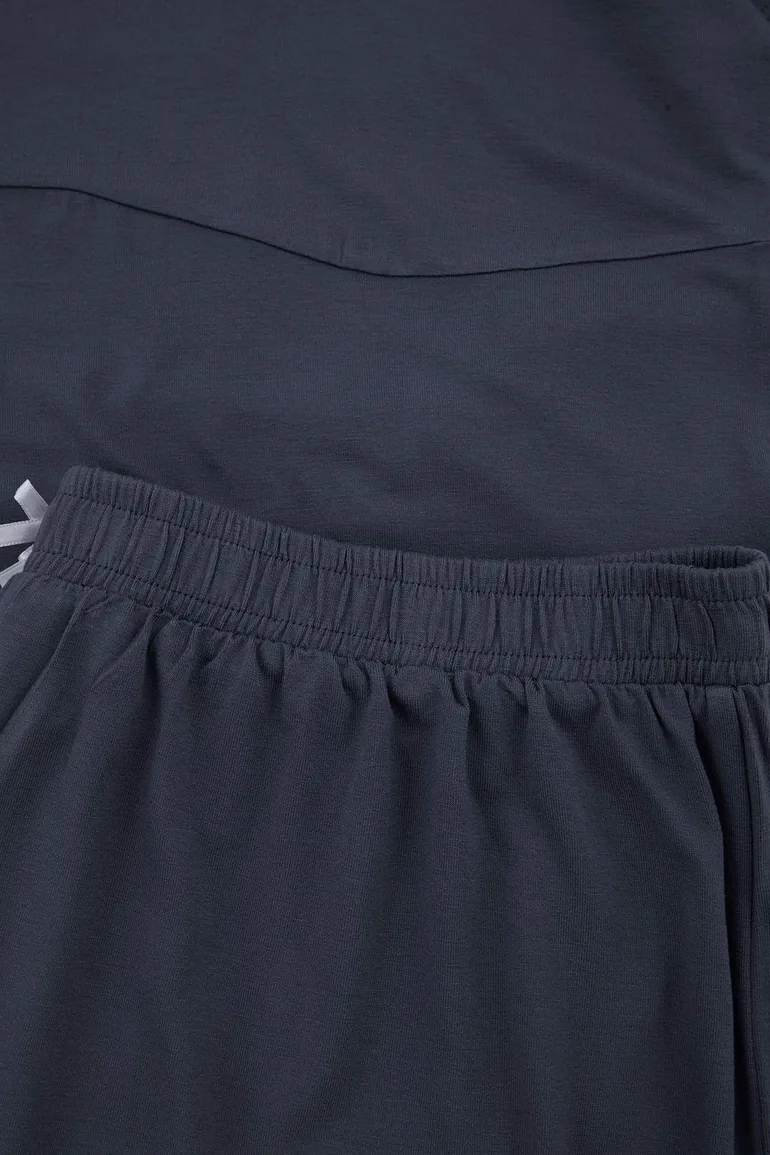 Anthracite Bow Lace Detailed Viscose Soft Tuşe Plus Size Pajama Set - 2