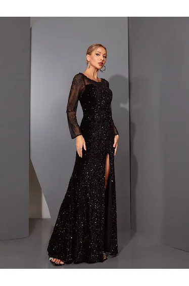 Leely Elegant Round Neck Long Sleeve Party Dress