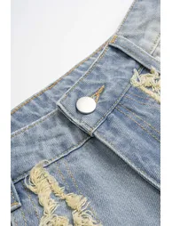 Denim Frayed Pocket Barrel Jeans - 2