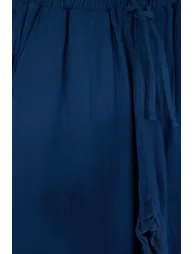 Navy Blue Muslin Fabric Linen Look Summer Elastic Waist 100% Cotton Trousers - 1
