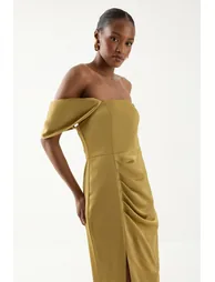 Bardot Ruched Satin Bridesmaid Dress - 2