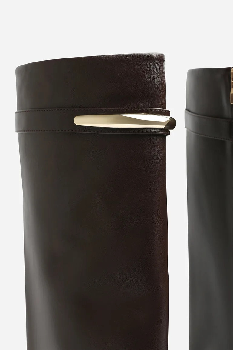 Nareva Trim Detail Fold Over Shark Block Heel Pointed Toe Boots - 4