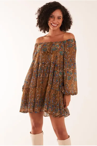 Bardot Neck Mini Trapeze Dress