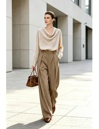 Gathered wide‑leg casual trousers