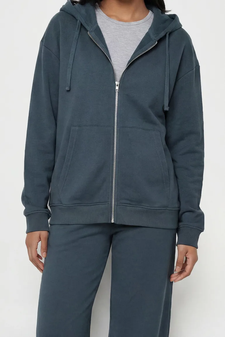 Soft Loopback Oversized Zip Through Hoodie And Jogger Tracksuit - slate - 3