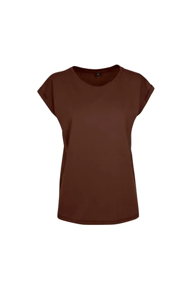 Build Your Brand Womens/Ladies Extended Shoulder T-Shirt - Chocolate Brown