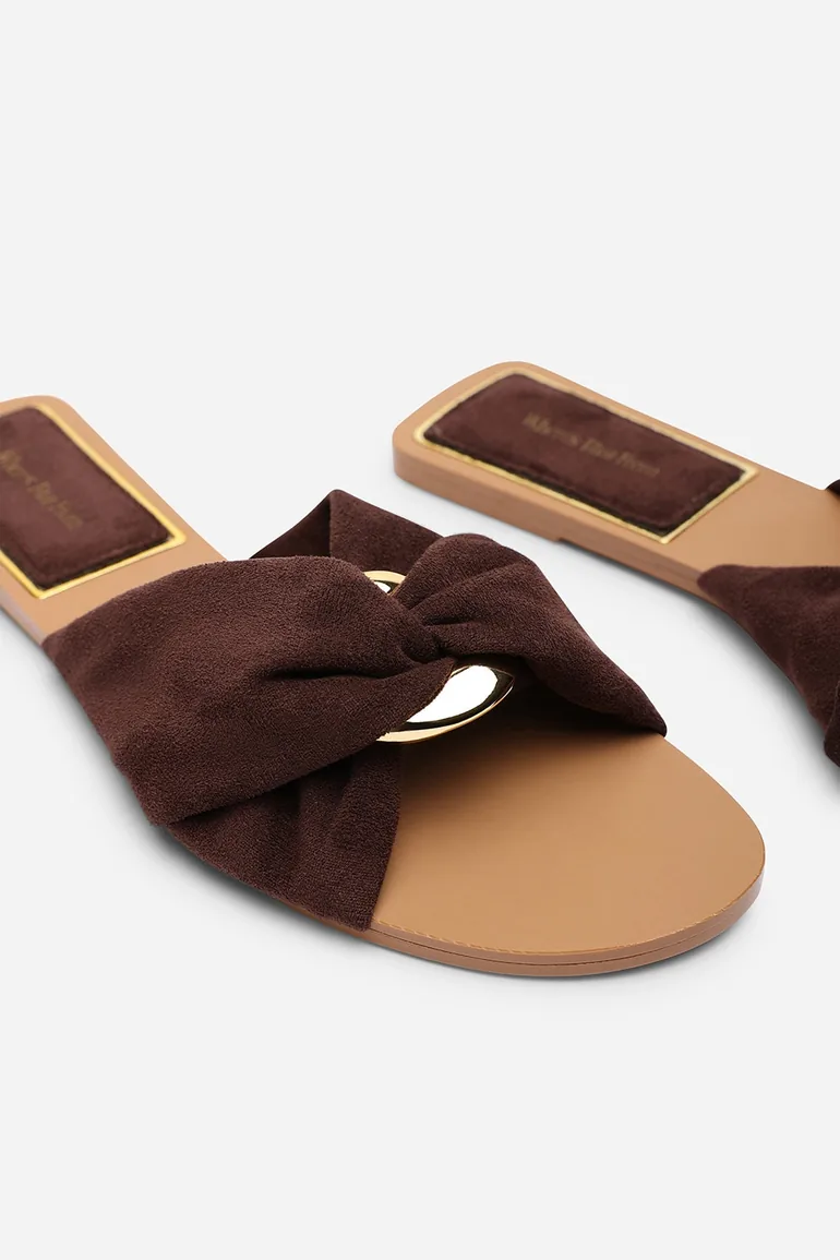 Lavina Knot Detail Dark Brown Suede Slide On Sandal - 4
