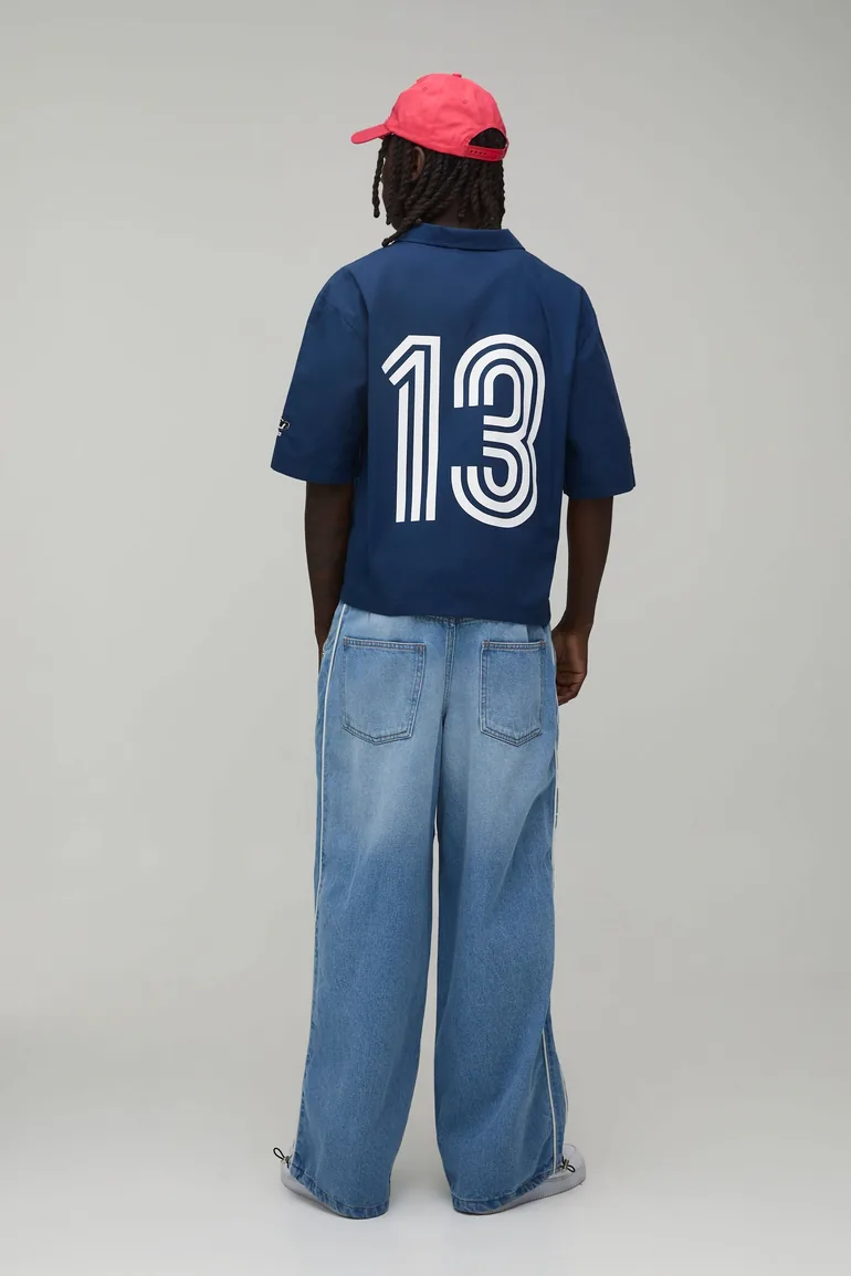 Side Stripe Parachute Fit Jeans - light wash - 1