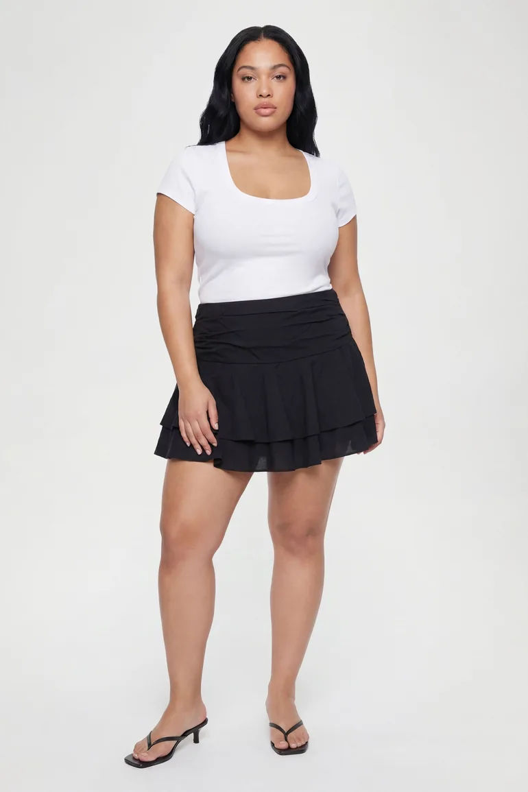 Plus Layered Ruffle Skort - black