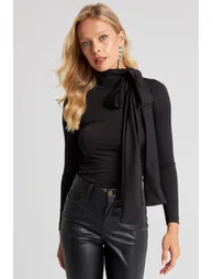 Women's Black Bow Blouse - 1