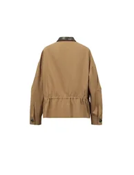 Contrast Leather Collar Zip Jacket - 9