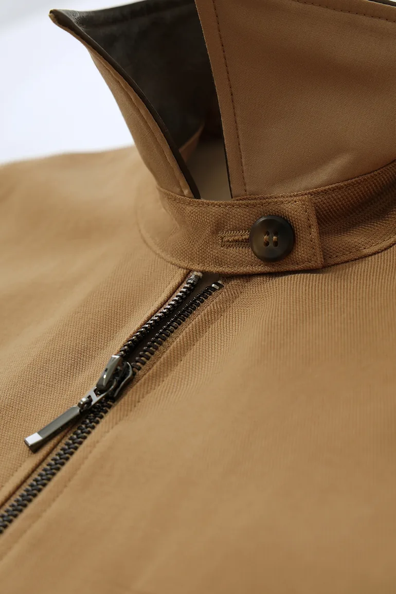 Contrast Leather Collar Zip Jacket - 11