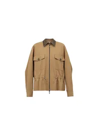 Contrast Leather Collar Zip Jacket - 8