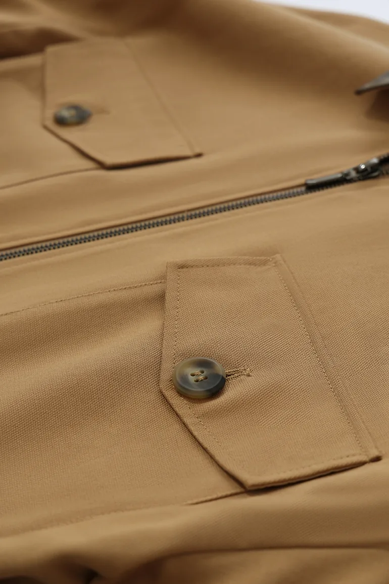 Contrast Leather Collar Zip Jacket - 12