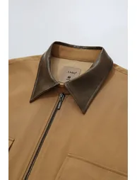 Contrast Leather Collar Zip Jacket - 10
