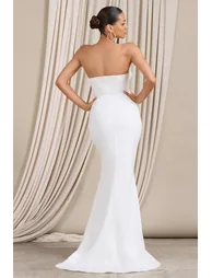 Elene | White Bardot Split Fishtail Maxi Dress - 1