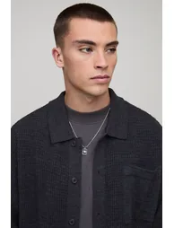 Boxy Rib Long Sleeve Knitted Shirt - charcoal - 2