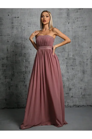 Leely Women's Elegant Strapless Chiffon Maxi Dress