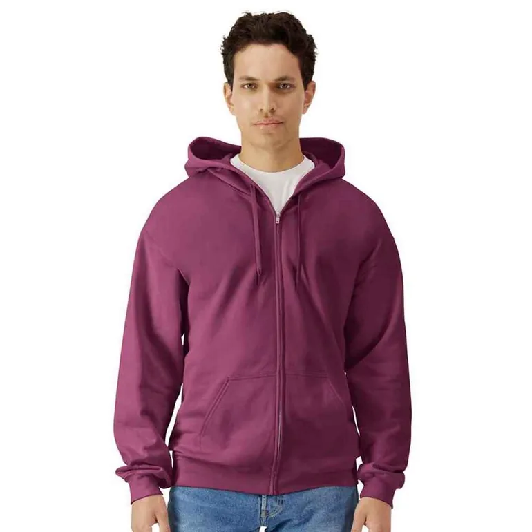 Gildan Mens Softstyle Fleece Midweight Full Zip Hoodie - Maroon