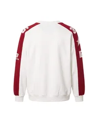 Ecru Color Block College Printed Thick Oversize/Wide Cut V-Neck Knitted Sweatshirt - 9