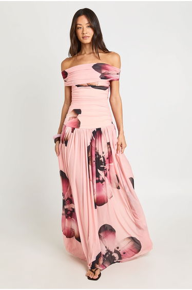 Boohoo Floral Bardot Maxi Dress - blush
