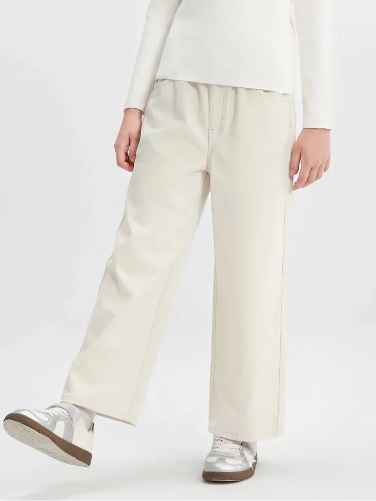 Girls' Wide Leg Denim Pants - 2