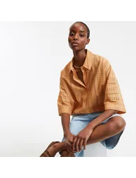 قميص بتخريم إنجليزي بتصميم واسع بأكمام بطول الكوع - 1