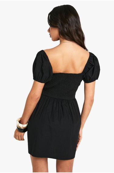 Petite Cotton Poplin Puff Sleeve Mini Dress - black product thumbnail 3