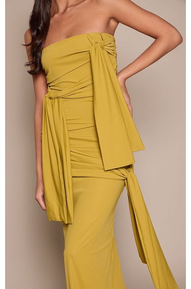 Chartreuse Slinky Knot Detail Bandeau Maxi Dress product thumbnail 4