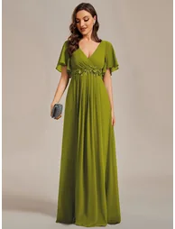ever IVYROSE|Ruffles Sleeve A-Line Chiffon Waist Applique Maxi Wedding Guest Dress - 2