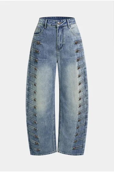 Denim Napoleon Button Horseshoe Jeans