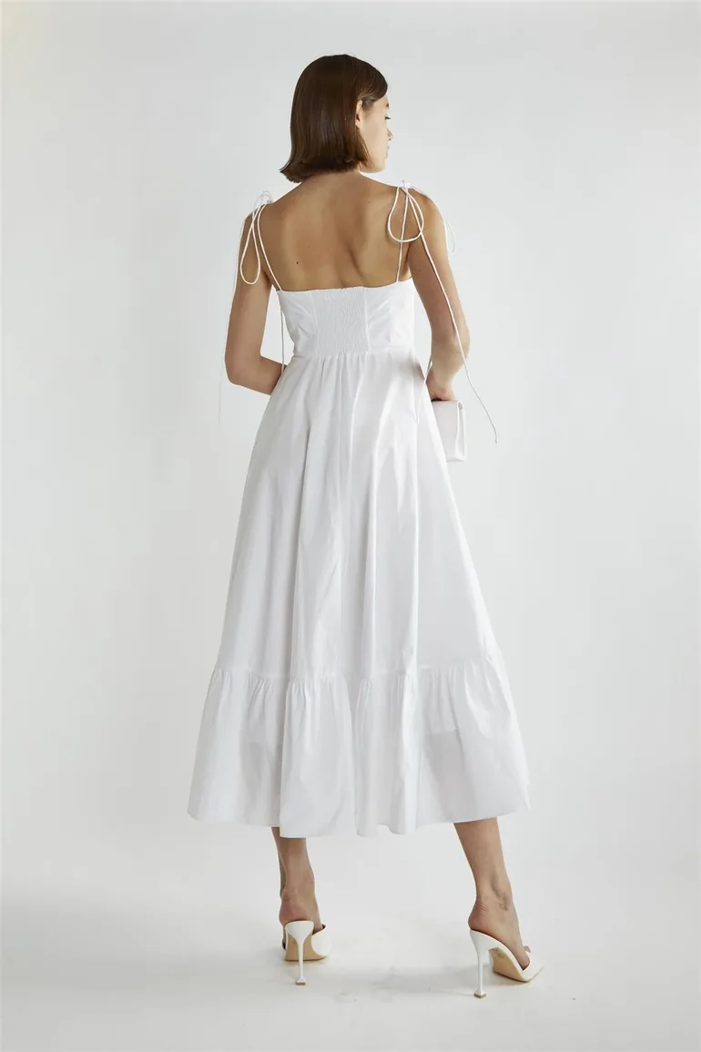 White Scoop-Neck Midaxi-Dresses - 1
